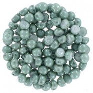 Czech 2-hole Cabochon beads 6mm Chalk White Teal Luster